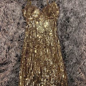 Gold sequin mini dress